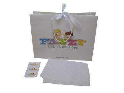 White Paper Bag with Ribbon Handle, Paper Sticker